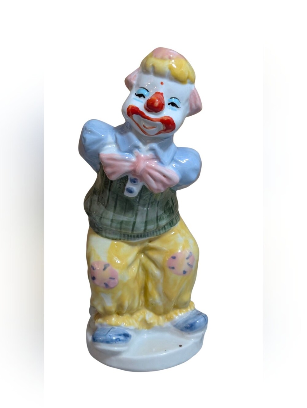 Hand-Painted Ceramic Clown Figurine in Pastel Colors